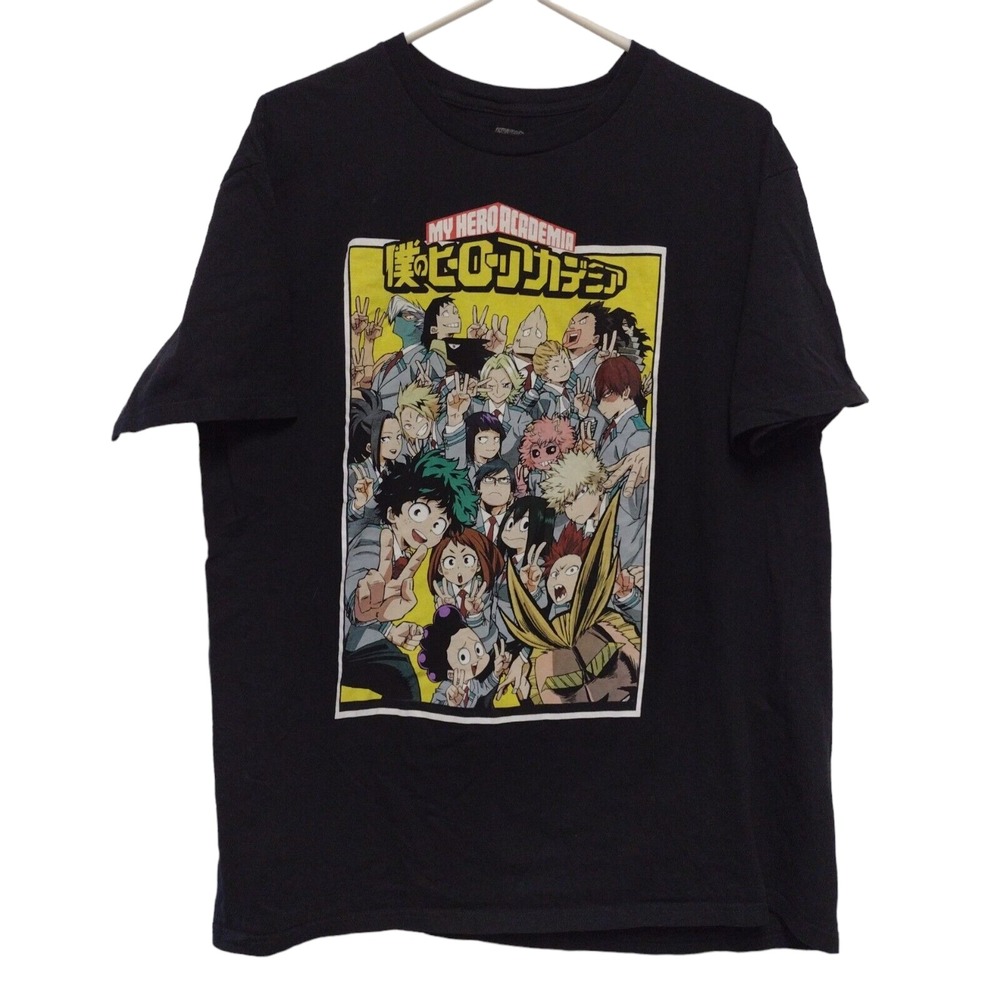 My Hero Academia Mens 2XL Black Graphic T-Shirt Class 1-A Deku All Might Anime